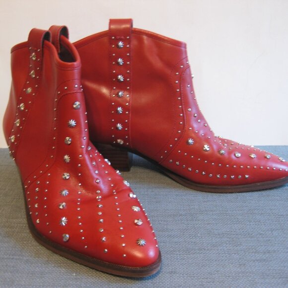 Sam Edelman Shoes - Sz 8 Sam Edelman Brian Ankle Cowboy Studded Boots Red Leather